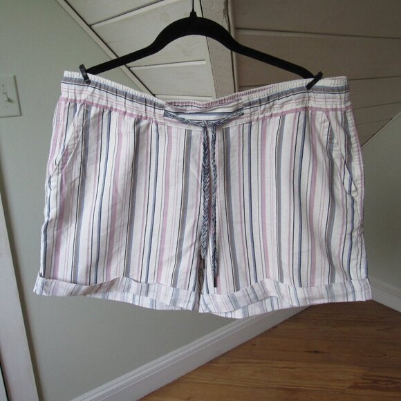EDDIE BAUER SHORTS WOMENS STRIPED LINEN BLEND CUFFED LOUNGE BAGGY XL - Picture 2 of 13